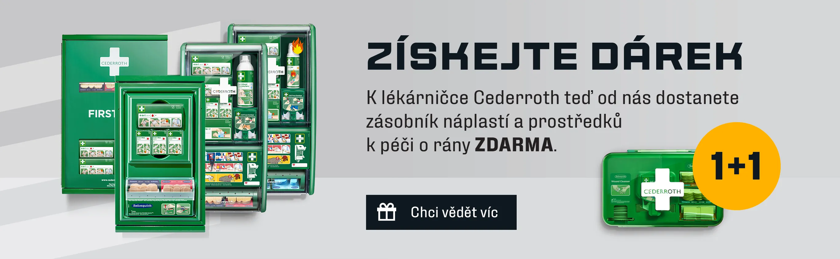 Získejte dárek: K lékárničce Cederroth teď od nás dostanete zásobník náplastí a prostředků k péči o rány ZDARMA.