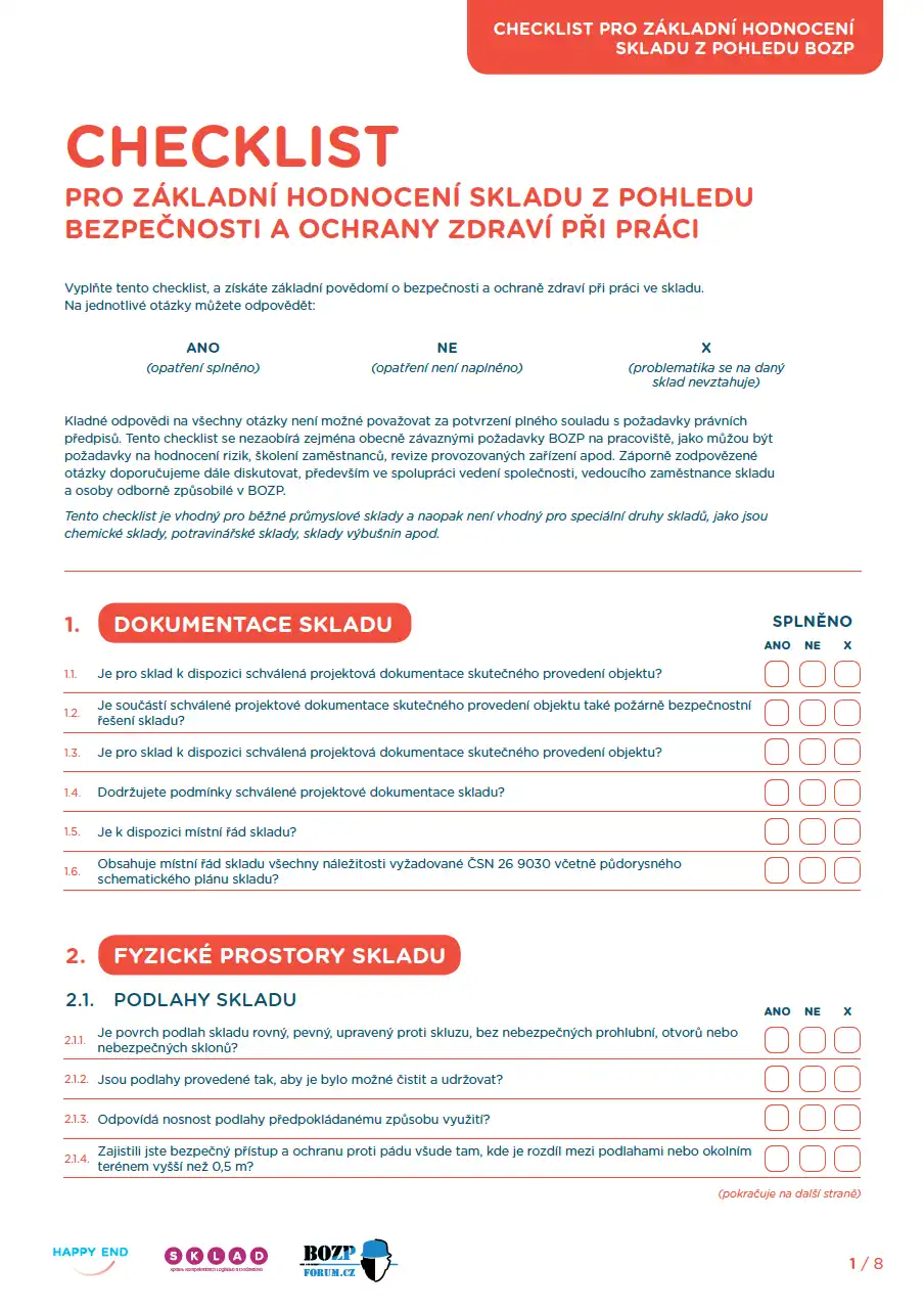 Checklist pro základní hodnocení skladu z pohledu BOZP