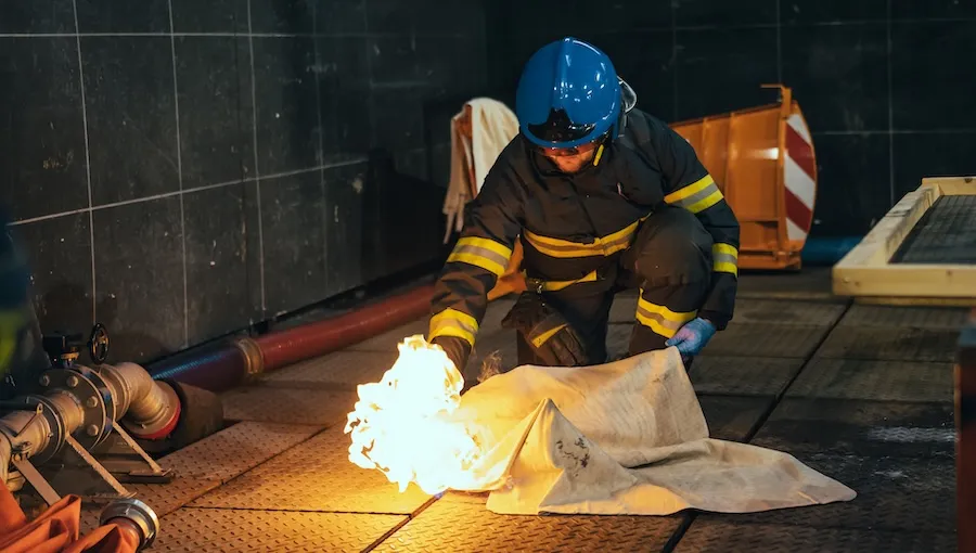 Hašení s hasicí dekou Foga v provozu