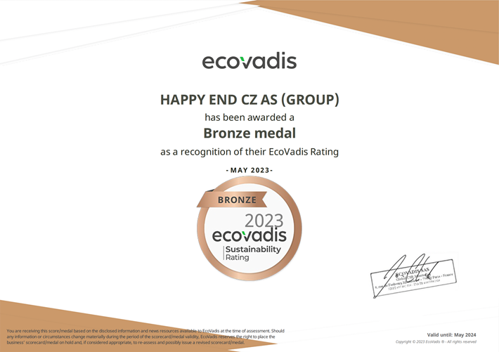 Certifikát EcoVadis – bronzová medaile