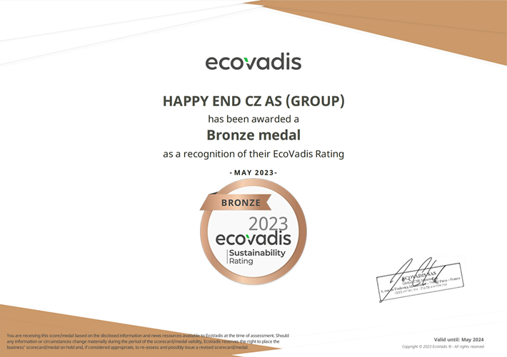 Certifikát EcoVadis – bronzová medaile Certifikát EcoVadis – bronzová medaile