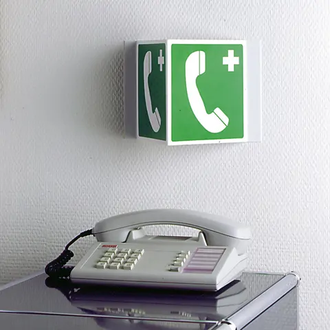 Tabulka úhlová – Telefon pro tísňová volání, hliník, 20 × 20 cm