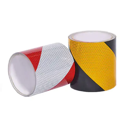 Vysoce reflexní výstražná páska, pravá, bílá/červená, 10 cm × 25 m