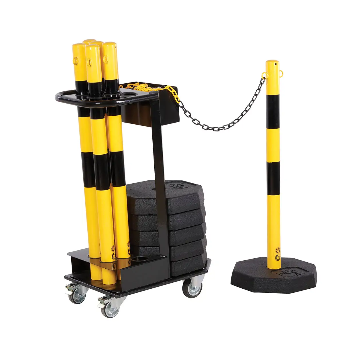 Transportní vozík se sloupky a řetězem, černá / žlutá